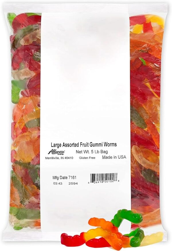 Albanese Large Assorted Fruit Gummi Worms 5 lbs